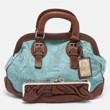 مملوكة مسبقًا Dolce & Gabbana Brown/Blue Brocade Fabric and Leather Miss Romantique Satchel