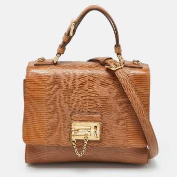 Pre Owned Dolce & Gabbana Brown Lizard Embossed Leather Medium Miss Monica Top Handle Bag