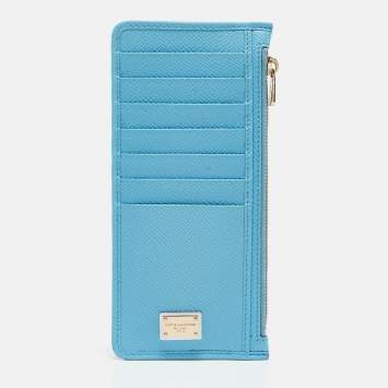 Pre Owned Dolce & Gabbana Navy Blue Leather Zip Long Card Holder