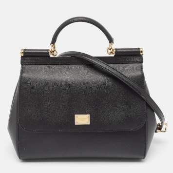 Pre Owned Dolce & Gabbana Black Leather Regular Miss Sicily Top Handle Bag