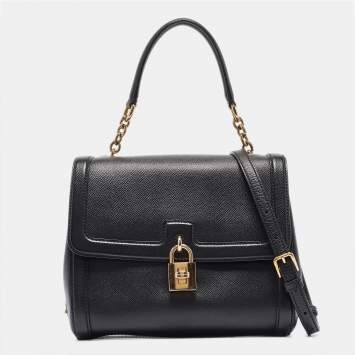 Pre Owned Dolce & Gabbana Black Leather Padlock Top Handle Bag