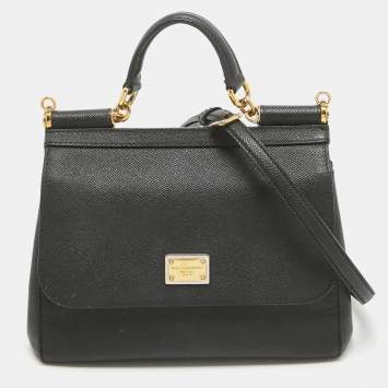 Pre Owned Dolce & Gabbana Black Leather Medium Miss Sicily Top Handle Bag