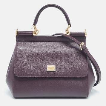 Pre Owned Dolce & Gabbana Plum Leather Small Miss Sicily Top Handle Bag
