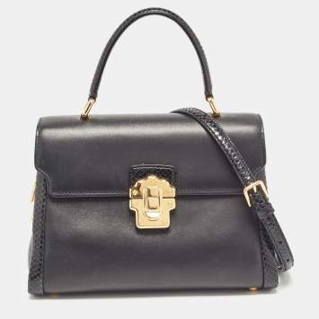 Pre Owned Dolce & Gabbana Black Leather and Python Lucia Top Handle Bag
