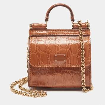 Pre Owned Dolce & Gabbana Brown Crocodile Sicily 58 Micro Bag