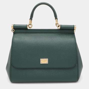 Pre Owned Dolce & Gabbana Green Leather Medium Miss Sicily Top Handle Bag