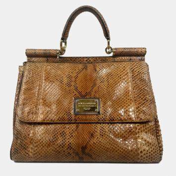 Pre Owned Dolce & Gabbana Sicily Python Leather Handbag