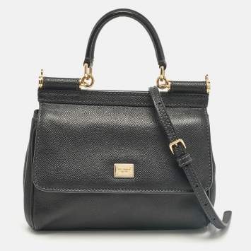 Pre Owned Dolce & Gabbana Black Leather Small Miss Sicily Top Handle Bag