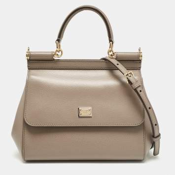 Pre Owned Dolce & Gabbana Grey Leather Small Miss Sicily Top Handle Bag