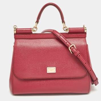 Pre Owned Dolce & Gabbana Fuchsia Leather Medium Miss Sicily Top Handle Bag