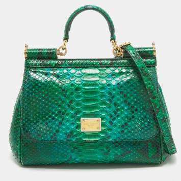 Pre Owned Dolce & Gabbana Green Python Medium Miss Sicily Top Handle Bag