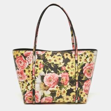 Pre Owned Dolce & Gabbana Multicolor Floral Print Leather Miss Escape Tote