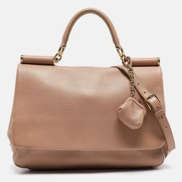 Pre Owned Dolce & Gabbana Beige Leather Miss Sicily Soft Top Handle Bag