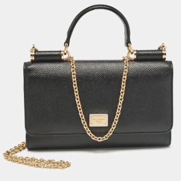 Pre Owned Dolce & Gabbana Black Leather Miss Sicily Von Wallet on Chain