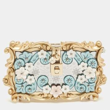 Pre Owned Dolce & Gabbana Gold  Acrylic Mirrored Baroque Dolce Box Bag