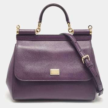 Pre Owned Dolce & Gabbana Purple Leather Medium Miss Sicily Top Handle Bag