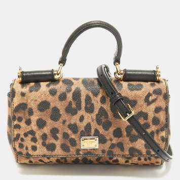 Pre Owned Dolce & Gabbana Black/Brown Leopard Print Coated Canvas and Leather Mini Miss Sicily Bag