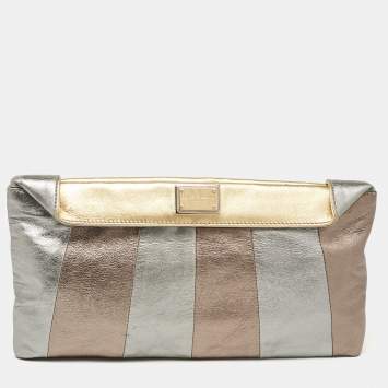 Pre Owned Dolce & Gabbana Metallic Multicolor Leather Miss Beams Clutch
