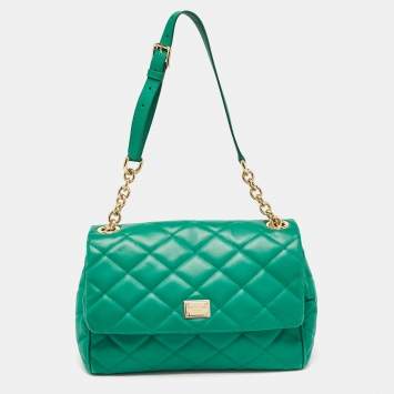 Pre Owned Dolce & Gabbana Green Quilted Leather Miss Kate Shoulder Bag