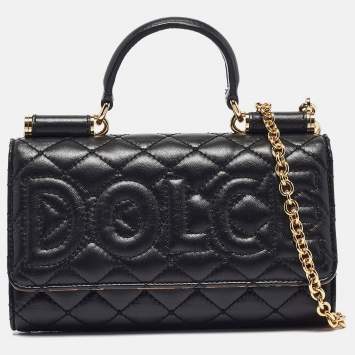 Pre Owned Dolce & Gabbana Black Leather Miss Sicily Von Wallet On Chain