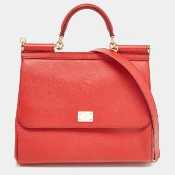 Pre Owned Dolce & Gabbana Red Leather Large Miss Sicily Top Handle Bag