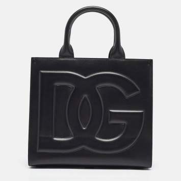 Pre Owned Dolce & Gabbana Black Leather Medium DG Daily Tote