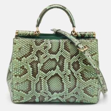 Pre Owned Dolce & Gabbana Green Python Miss Sicily Shopper Tote