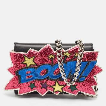 Pre Owned Dolce & Gabbana Black Boom Patch Chain Shoulder Bag