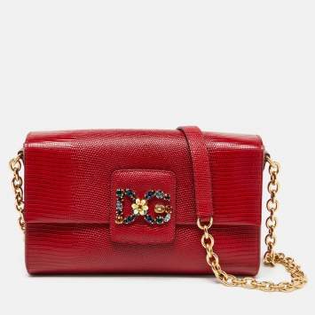 Pre Owned Dolce & Gabbana Red Lizard Embossed Leather DG Millennials Shoulder Bag