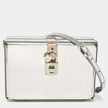 Dolce & Gabbana Silver Laminated Leather Dolce Box Clutch Bag
