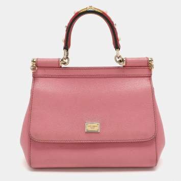 Pre Owned Dolce & Gabbana Pink Leather Small Miss Sicily Top Handle Bag
