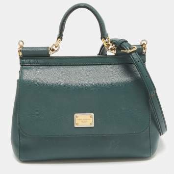 Pre Owned Dolce & Gabbana Dark Green Leather Medium Miss Sicily Top Handle Bag