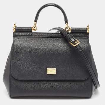 Pre Owned Dolce & Gabbana Black Leather Medium Miss Sicily Top Handle Bag