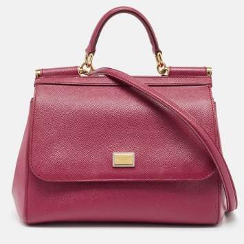 Pre Owned Dolce & Gabbana Magenta Leather Medium Miss Sicily Top Handle Bag