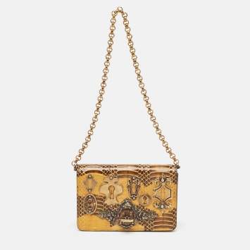 Pre Owned Dolce & Gabbana Yellow Snakeskin Leather DG Miss Ginevra Shoulder Bag