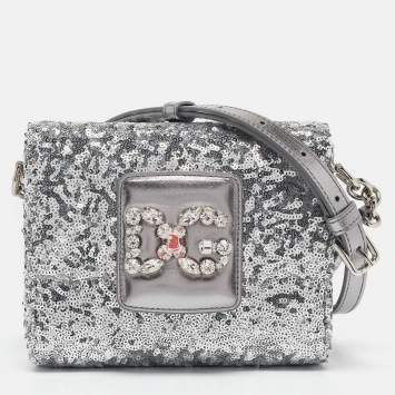 مملوكة مسبقًا Dolce & Gabbana Silver Sequins and Leather DG Millennials Crossbody Bag