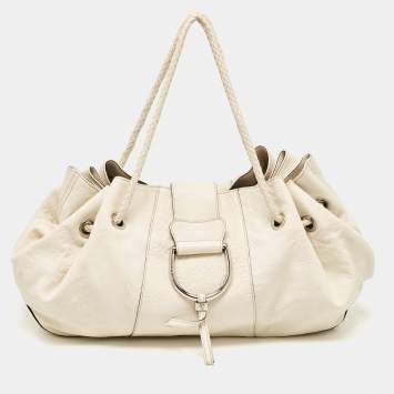 Pre Owned Dolce & Gabbana Off White Leather D Ring Flap Shoulder Bag