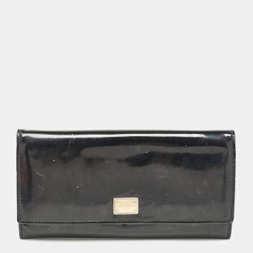 Pre Owned Dolce & Gabbana Black Patent Leather Logo Flap Continental Wallet
