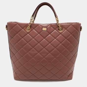 Pre Owned Dolce & Gabbana Beige Quilted Leather Chain Shopper Tote