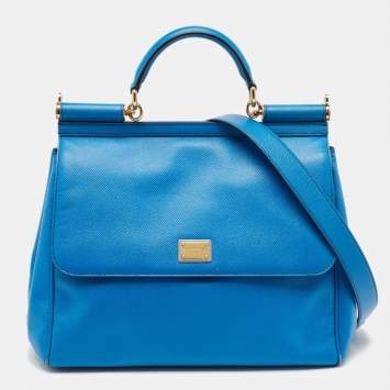 Pre Owned Dolce & Gabbana Blue Leather Large Miss Sicily Top Handle Bag