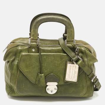 Pre Owned Dolce & Gabbana Olive Green Leather Miss Catch Satchel