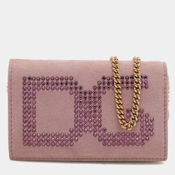Pre Owned Dolce & Gabbana Lilac Suede Wallet On Chain