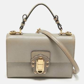 Pre Owned Dolce & Gabbana Grey Lizard Embossed Leather Small Lucia Top Handle Bag