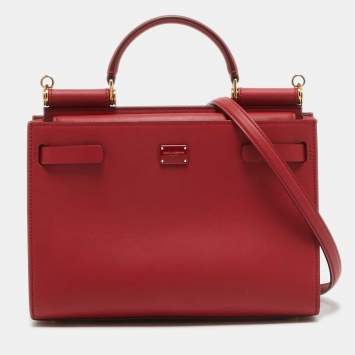 Pre Owned Dolce & Gabbana Red Leather Medium Sicily 62 Top Handle Bag