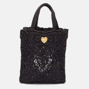 Pre Owned Dolce & Gabbana Black Crochet Fabric Small Beatrice Tote