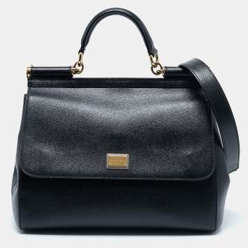 Pre Owned Dolce & Gabbana Black Leather Large Miss Sicily Top Handle Bag
