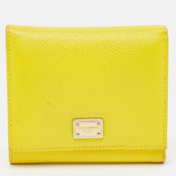 Pre Owned Dolce & Gabbana Yellow Leather Trifold Compact Wallet