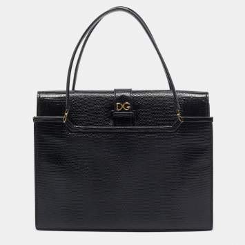 Pre Owned Dolce & Gabbana Black Lizard Embossed Leather Ingrid Tote