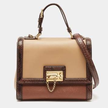 Pre Owned Dolce & Gabbana Brown/Beige Python and Leather Medium Miss Monica Top Handle Bag