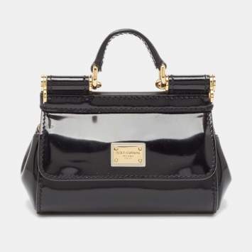 Pre Owned Dolce & Gabbana Black Patent Leather Micro Miss Sicily Bag